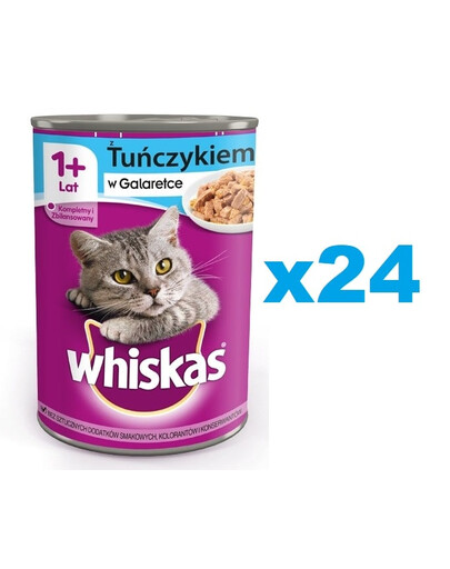 WHISKAS Adult 24x400 g - Nassfutter mit Thunfisch in Gelee für adulte Katzen