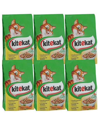 KITEKAT Huhn und Gemüse Trockenfutter für adulte Katzen 6x300g