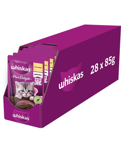 WHISKAS Junior 28x85g: Nassfutter für Kätzchen mit Huhn in Gelee