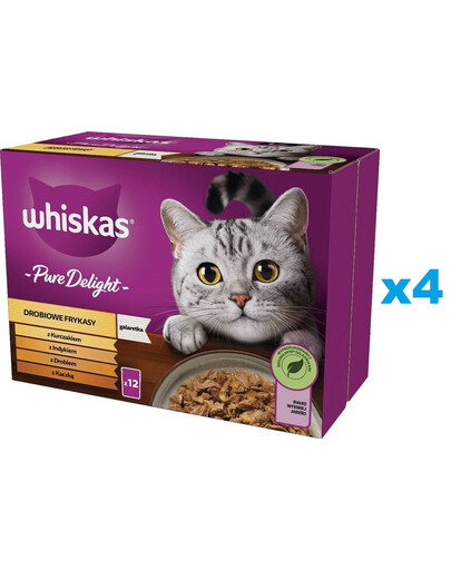 WHISKAS Adult 48x85g: Nassfutter für adulte Katzen mit Huhn, Pute, Geflügel und Ente in Gelee
