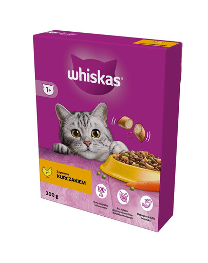 WHISKAS Adult 300g: Trockenvollnahrung mit leckerem Huhn für adulte Katzen