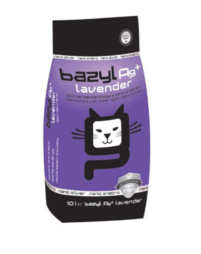 BAZYL Ag+ Lavender 10 L żwirek bentonitowy z nano srebrem o zapachu lawendy dla kota