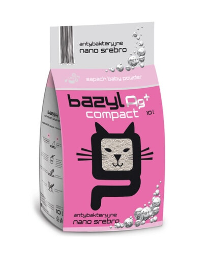 BAZYL Ag+ Compact Baby Powder 10 L Bentonit-Katzenstreu mit Nanosilber-Babypuderduft