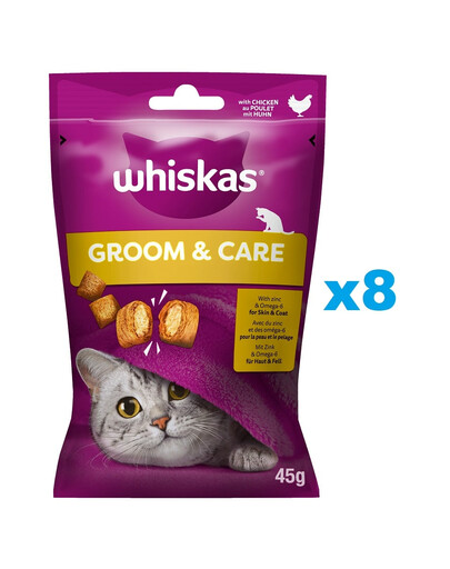 WHISKAS Gesunder Glanz 8x45 g: Leckerlis mit Huhn für Katzen