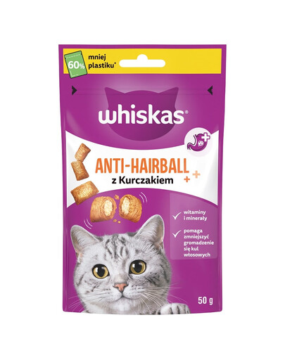WHISKAS Anti-Hairball 50 g: Leckerlis zur Reduzierung der Haarbällchen für adulte Katzen