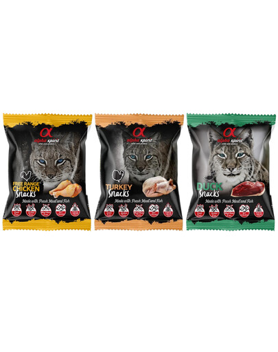 ALPHA SPIRIT Mix Snacks gewürfelt Huhn Truthahn Ente für Katze 30x50 g