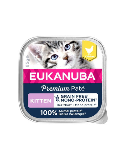 EUKANUBA Grain Free Kitten Monoprotein Pastete mit Huhn für Kätzchen 12x85 g