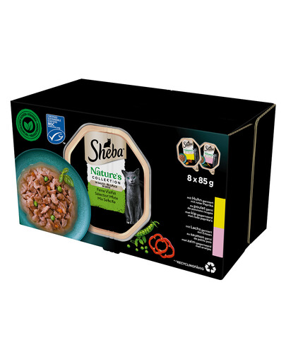 SHEBA Nature’s Collection 32x85 g: Nassvollnahrung für adulte Katzen in mit Huhn oder Lachs in Soße