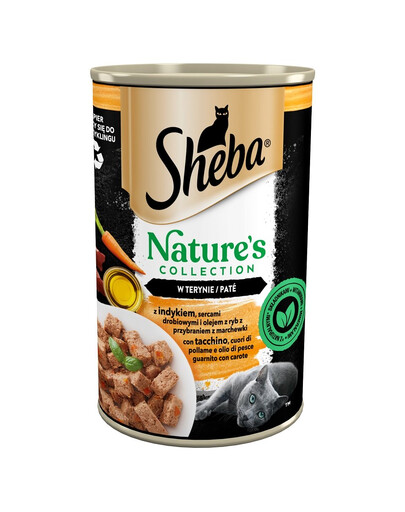 SHEBA 12x400 g Nature's Collection mit Putenfleisch, Geflügelherzen und Fischöl, garniert mit Karotten in Terrine