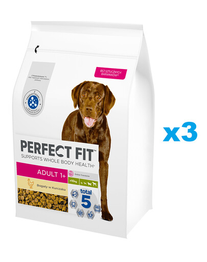 PERFECT FIT Adult 1+ 3x2,6kg: Trockenvollnahrung mit Huhn für adulte Hunde großer Rassen