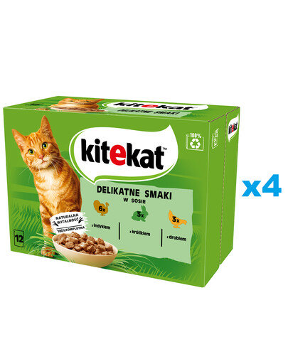 KITEKAT 48x85 g Vollwertiges Nassfutter in Sauce für ausgewachsene Katzen mit Pute, Kaninchen und Geflügel.