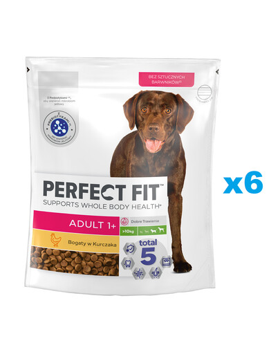 PERFECT FIT Adult 1+ 6x825g: Trockenvollnahrung mit Huhn für adulte Hunde großer Rassen