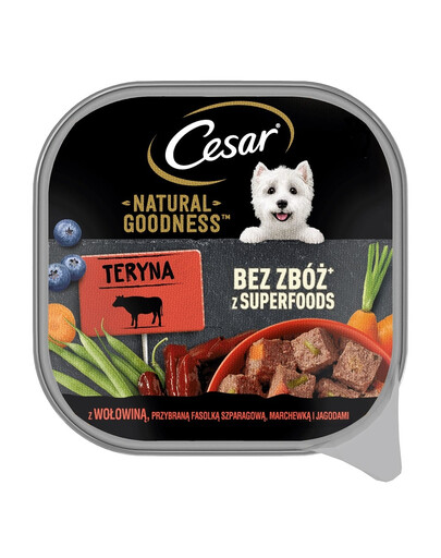 CESAR Natural Goodness 100 g Schale mit Rindfleisch, garniert mit grünen Bohnen, Karotten und Beeren