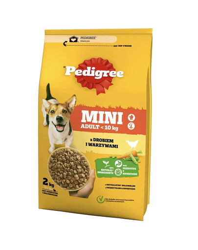 PEDIGREE Adult Mini 2 kg: Trockenfutter mit Geflügel und Gemüse für adulte Hunde kleiner Rassen