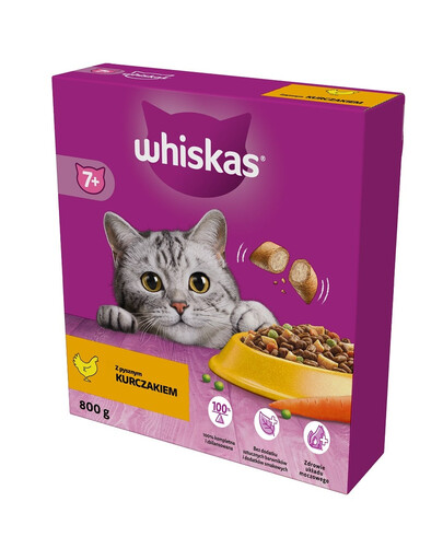 WHISKAS Senior 800g: Trockenfutter mit Huhn für ältere Katzen