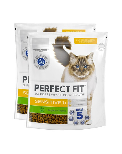 PERFECT FIT Sensitive 1+ 2x750g: Trockenvollnahrung mit Truthahn für adulte Katzen