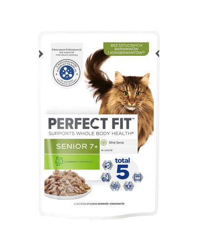 PERFECT FIT Senior 7+ 12x85 g: Nassfutter mit Truthahn und Karotte in Soße für ältere Katzen