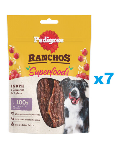 PEDIGREE RANCHOS Superfoods 7 x 70g: Leckerlis mit Truthahn, Cranberries und Reis