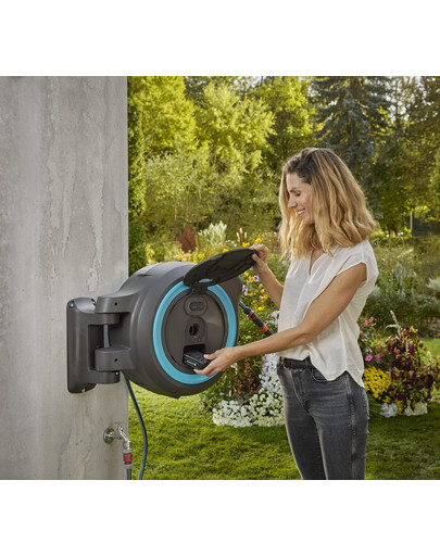 GARDENA Wand-Schlauchaufroller PowerRoll XL mit Druckspeicher