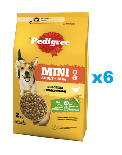 PEDIGREE Adult Mini 6x2 kg: Trockenfutter mit Geflügel und Gemüse für adulte Hunde kleiner Rassen