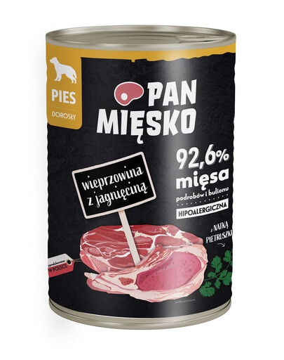 PAN MIĘSKO Schweinefleisch mit Lamm Nassfutter für Hunde 400 g
