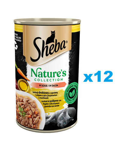 SHEBA 12x400 g Nature's Collection: Nassvollnahrung für adulte Katzen mit Geflügel Cocktail mit Leber und Fischöl, garniert mit Karotten in Sauce