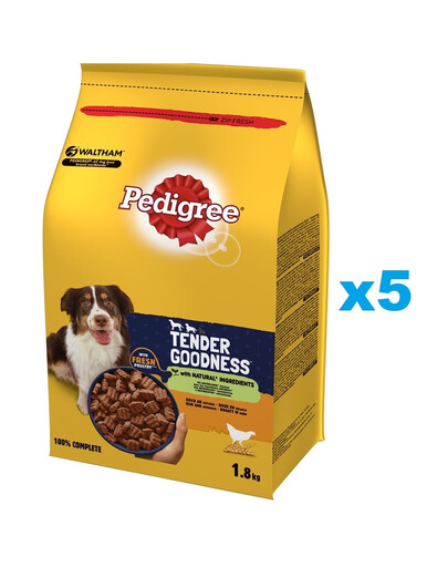 PEDIGREE Tender Goodness 5x1,8 kg: Halbfeuchte Vollnahrung für adulte Hunde mit Geflügel