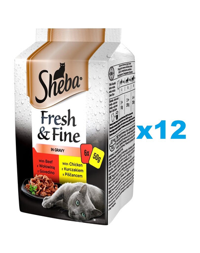 SHEBA 72x50g Fresh & Fine Nassfutter mit Rind und Huhn in Soße für adulte Katzen