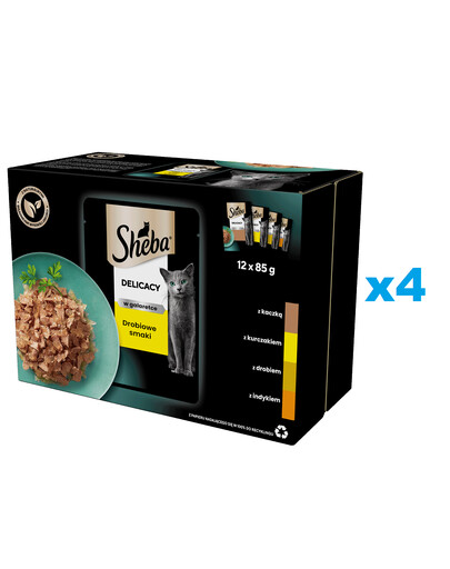 SHEBA Delicacy Beutel 48x85 g: Nassvollnahrung für adulte Katzen mit: Ente, Huhn, Geflügel und Pute in Gelee