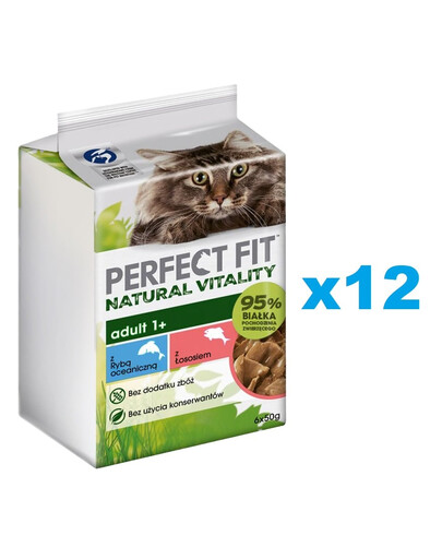 PERFECT FIT Natural Vitality Betel 72x50 g: Nassfutter für adulte Katzen auch nach der Kastration in Sauce mit Meeresfisch und Lachs