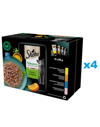 SHEBA Nature’s Collection 48x85 g: Nassfutter mit Huhn, Truthahn, Thunfisch und Lachs für Katzen