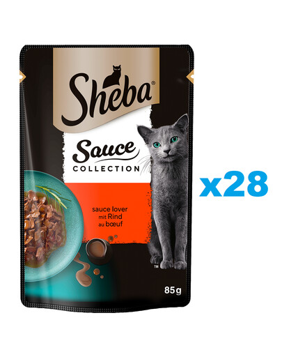 SHEBA Sauce Collection 28x85 g: Nassvollnahrung für adulte Katzen mit Rindfleisch in Sauce