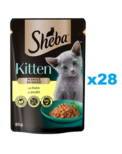 SHEBA Kitten Beutel 28x85 g: Nassfutter für Kätzchen mit Hühnerstücken in Sauce