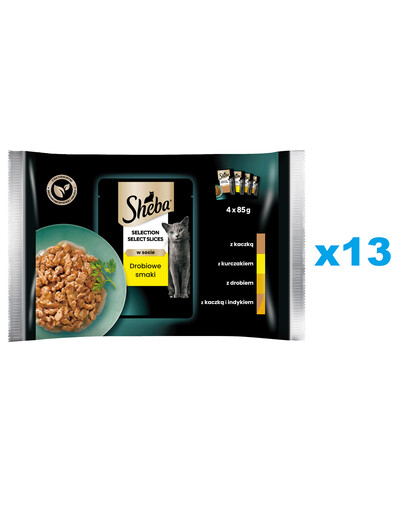 SHEBA Selection Select Slices: 52x85 g: Nassvollnahrung für adulte Katzen mit Ente, Huhn, Geflügel, Ente und Pute in Sauce