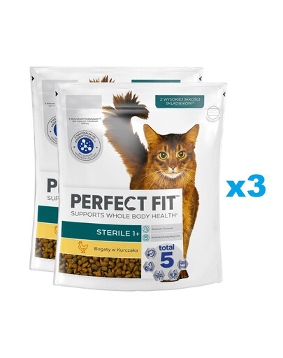 PERFECT FIT Sterile 1+ 6x750 g: Trockenvollnahrung mit Huhn für adulte Katzen