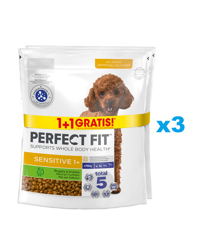 PERFECT FIT Sensitive 1+ 6x825 g: Trockenvollnahrung mit Truthahn für adulte Hunde kleiner Rassen