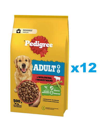 PEDIGREE Adult 12 x 500 g mit Rindfleisch und Gemüse für große und mittelgroße Hunde
