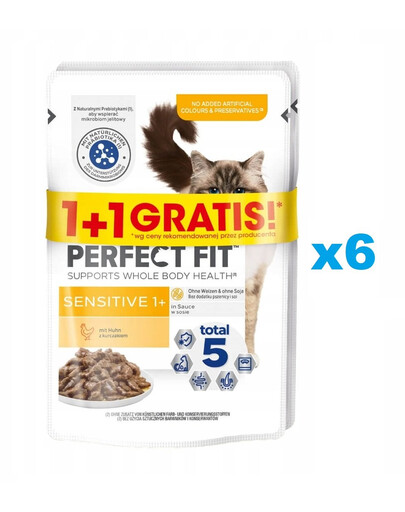 PERFECT FIT Sensitive 1+ 12x85 g: Nassfutter mit Huhn für adulte Katzen in Soße