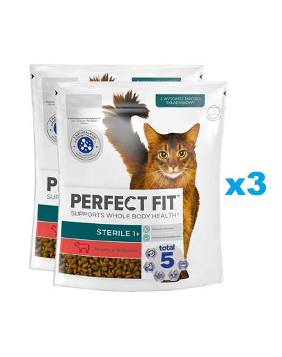 PERFECT FIT (Sterile 1+) 6x750g Reich an Rindfleisch – Trockenfutter für Katzen nach der Sterilisation