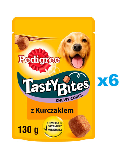 PEDIGREE Tasty Bites Chewy Cubes 6x130 g: Hundeleckerli mit Huhn