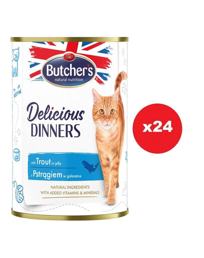 BUTCHER'S Delicious Dinners, Nassfutter mit Forelle in Gelee 24 x 400g