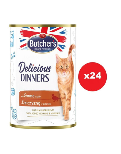 BUTCHER'S Delicious Dinners Nassfutter mit Wildfleisch in Gelee 24 x 400g