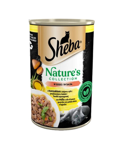 SHEBA 400 g Nature's Collection: Nassvollnahrung mit Hühnerfleisch und Fischöl mit einer Beilage aus Süßkartoffeln und grünen Bohnen in Sauce