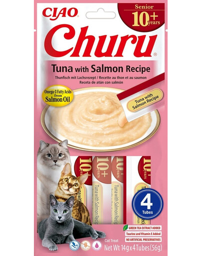 INABA Churu Cat Senior Tuna with Salmon 4x14g Cremiges Leckerli für ältere Katzen mit Thunfisch und Lachs