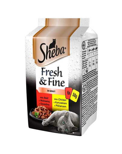 SHEBA Tüte 6x50g Fresh & Fine - Katzennassfutter in Sauce (Huhn, Rind, Ente)