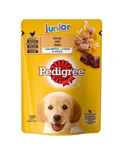 PEDIGREE Junior Beutel 100g: Nassfutter für Welpen mit Hühnerfleischstücken in Gelee