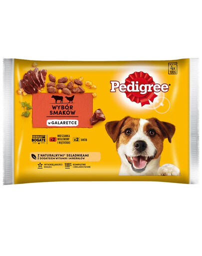 PEDIGREE Adult Mix 4x100g: Nassfutter für adulte Hunde mit Rindfleisch und Leber und mit Geflügel, in Gelee