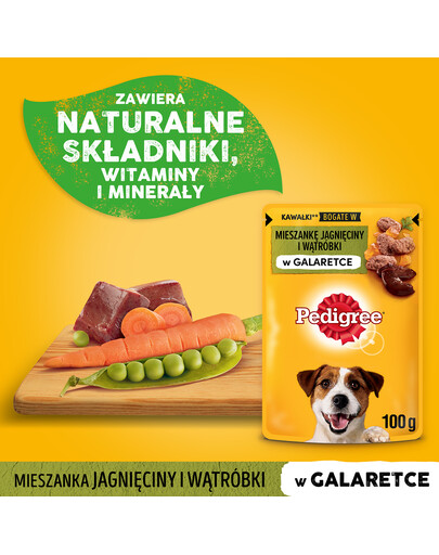PEDIGREE Adult Beutel 100g: Nassfutter für adulte Hunde mit Lammfleisch und Leber, in Gelee.