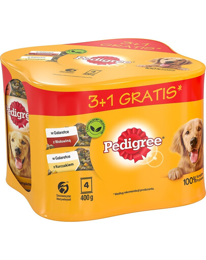 PEDIGREE Dose 4x400 g: Nassfutter mit Rindfleisch und Huhn in Gelee für adulte Hunde