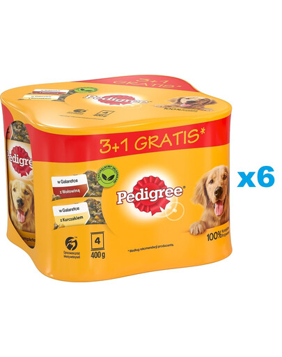 PEDIGREE Dose 24x400 g: Nassfutter mit Rindfleisch und Huhn in Gelee für adulte Hunde